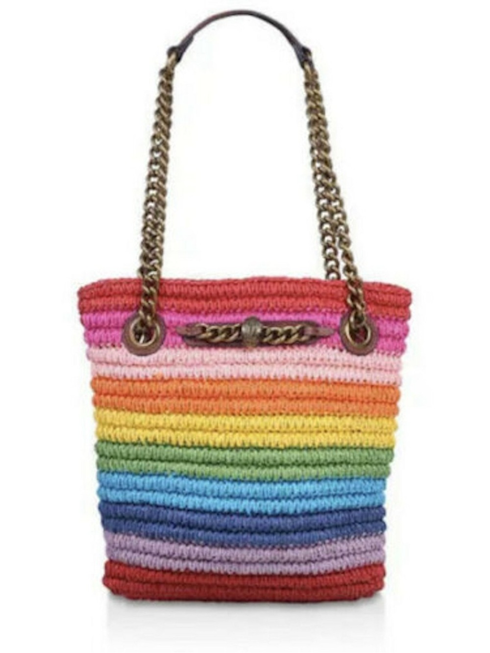 Kurt Geiger EUC Small Rainbow Striped Raffia Shoulder Bag